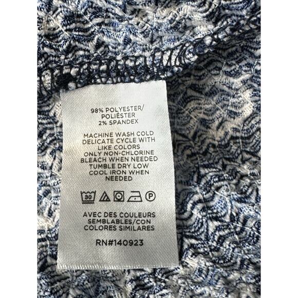 LOFT Blue Floral Puff Sleeve Tie Neck Top Women’s XL Relaxed Fit Stretch - Picture 8 of 10